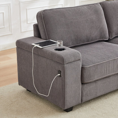 Divano Deep Seat 86.5 con contenitore, ricarica USB e portabicchieri - Comodo divano in velluto a coste