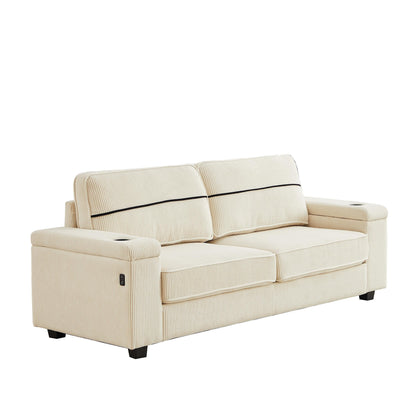 Divano Deep Seat 86.5 con contenitore, ricarica USB e portabicchieri - Comodo divano in velluto a coste