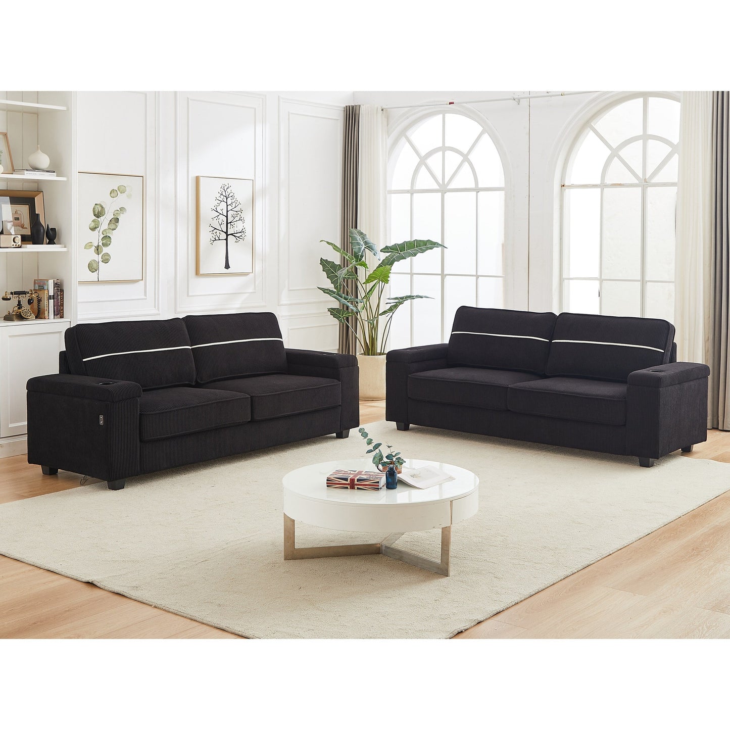 Divano Deep Seat 86.5 con contenitore, ricarica USB e portabicchieri - Comodo divano in velluto a coste