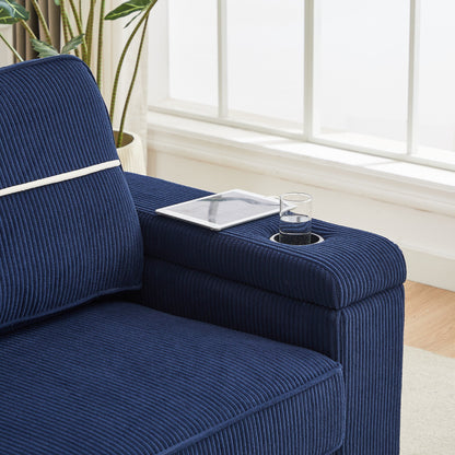 Divano Deep Seat 86.5 con contenitore, ricarica USB e portabicchieri - Comodo divano in velluto a coste