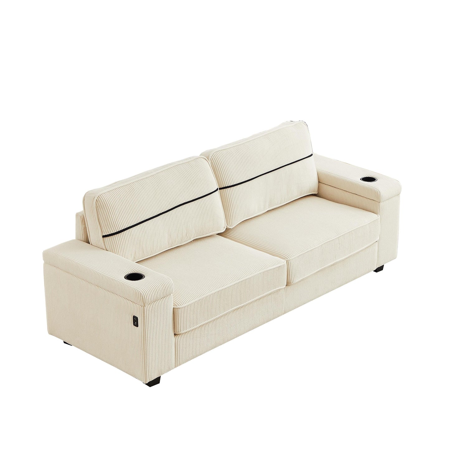 Divano Deep Seat 86.5 con contenitore, ricarica USB e portabicchieri - Comodo divano in velluto a coste