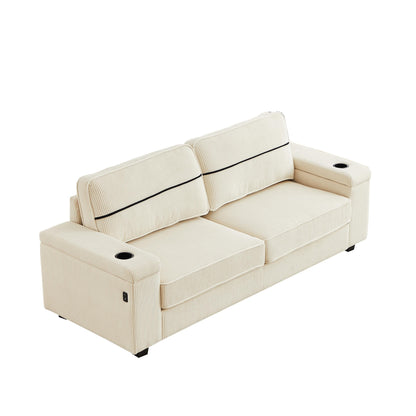 Divano Deep Seat 86.5 con contenitore, ricarica USB e portabicchieri - Comodo divano in velluto a coste