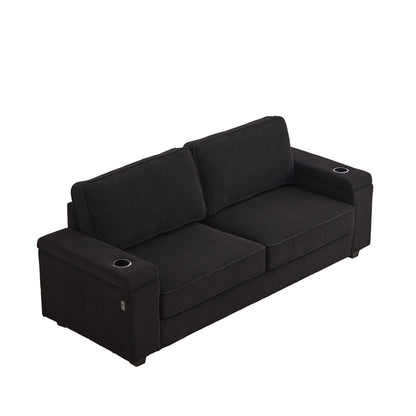 Divano Deep Seat 86.5 con contenitore, ricarica USB e portabicchieri - Comodo divano in velluto a coste