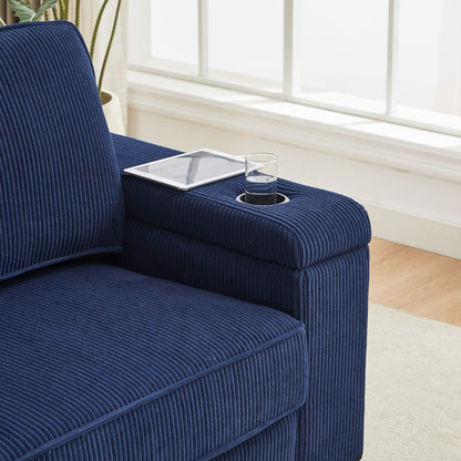 Divano Deep Seat 86.5 con contenitore, ricarica USB e portabicchieri - Comodo divano in velluto a coste