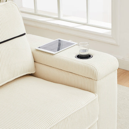 Divano Deep Seat 86.5 con contenitore, ricarica USB e portabicchieri - Comodo divano in velluto a coste