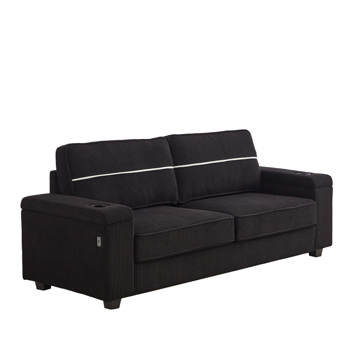 Divano Deep Seat 86.5 con contenitore, ricarica USB e portabicchieri - Comodo divano in velluto a coste