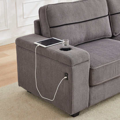 Divano Deep Seat 86.5 con contenitore, ricarica USB e portabicchieri - Comodo divano in velluto a coste