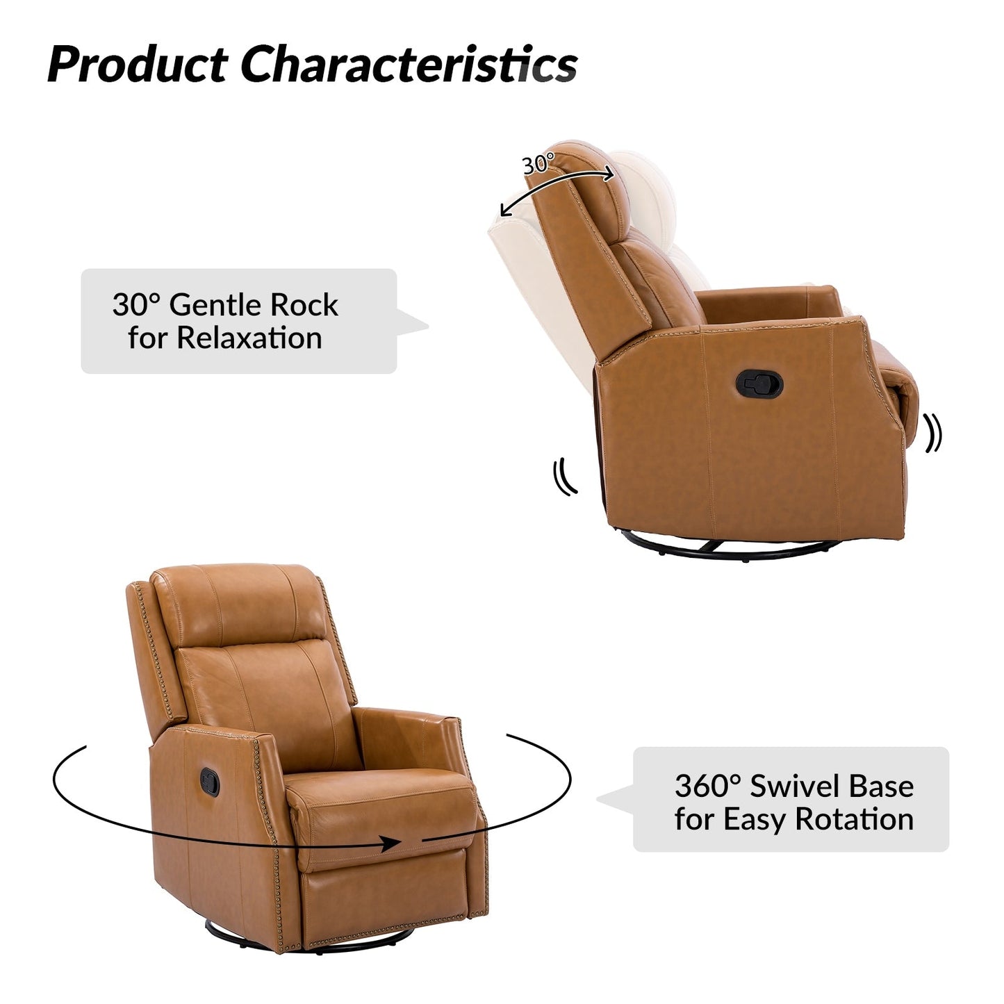 Set di 2 sedie girevoli per bambini Demeter in vera pelle moderna con finiture in borchie di HULALA HOME