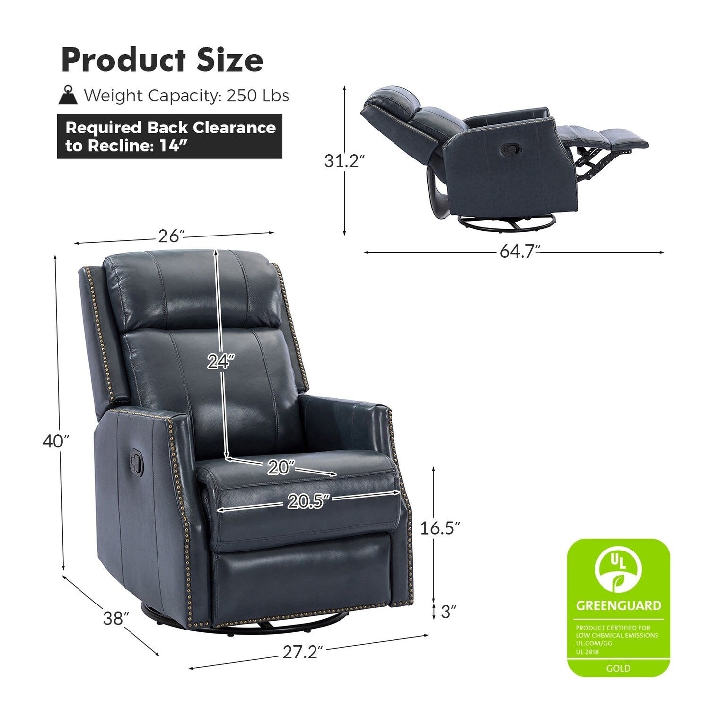 Set di 2 sedie girevoli per bambini Demeter in vera pelle moderna con finiture in borchie di HULALA HOME