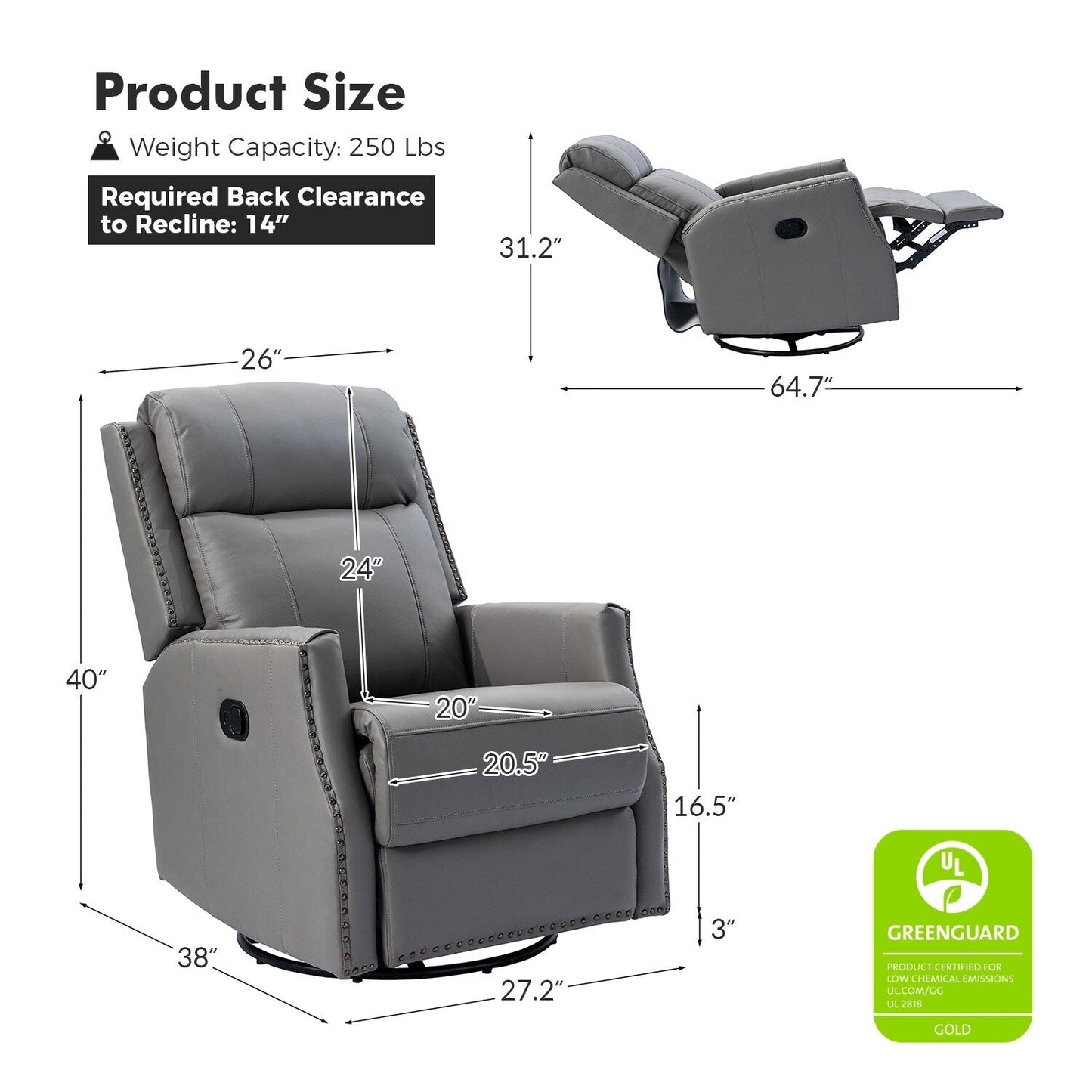 Set di 2 sedie girevoli per bambini Demeter in vera pelle moderna con finiture in borchie di HULALA HOME