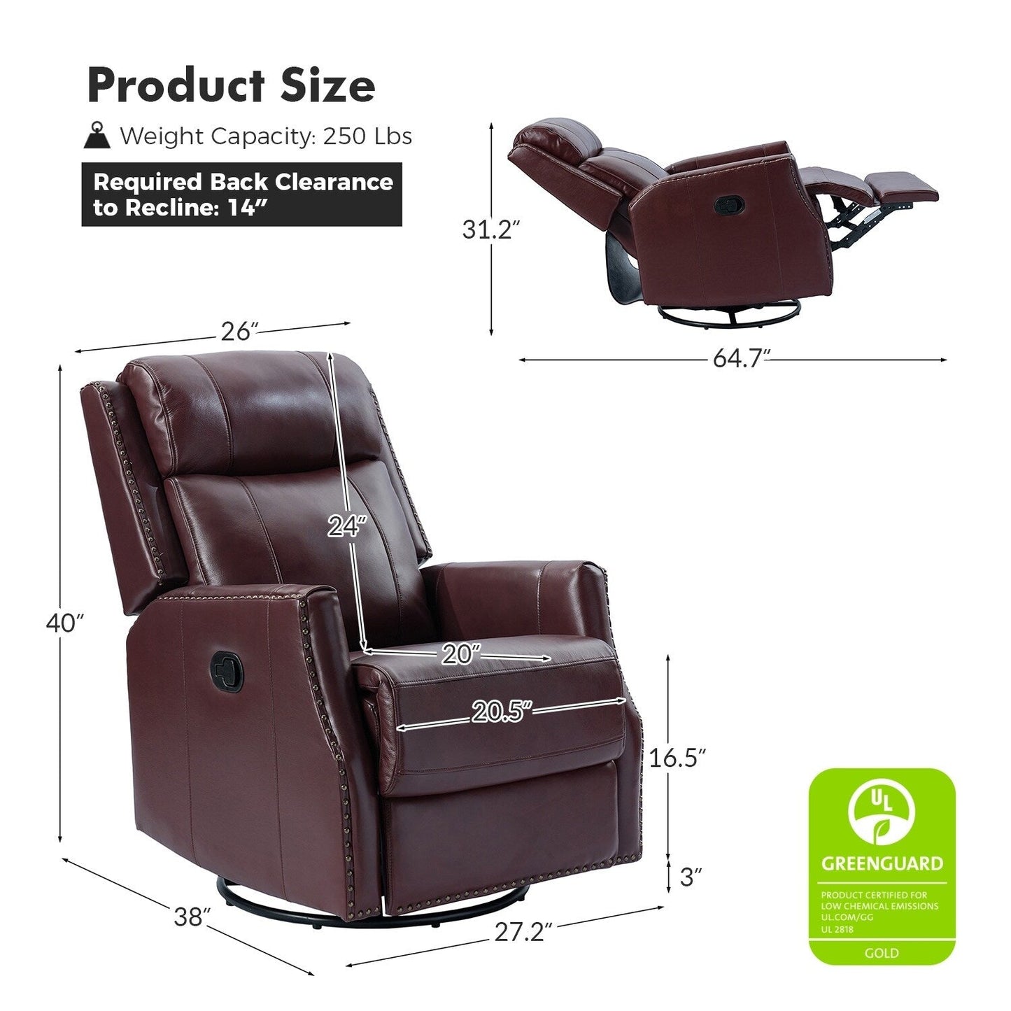 Set di 2 sedie girevoli per bambini Demeter in vera pelle moderna con finiture in borchie di HULALA HOME