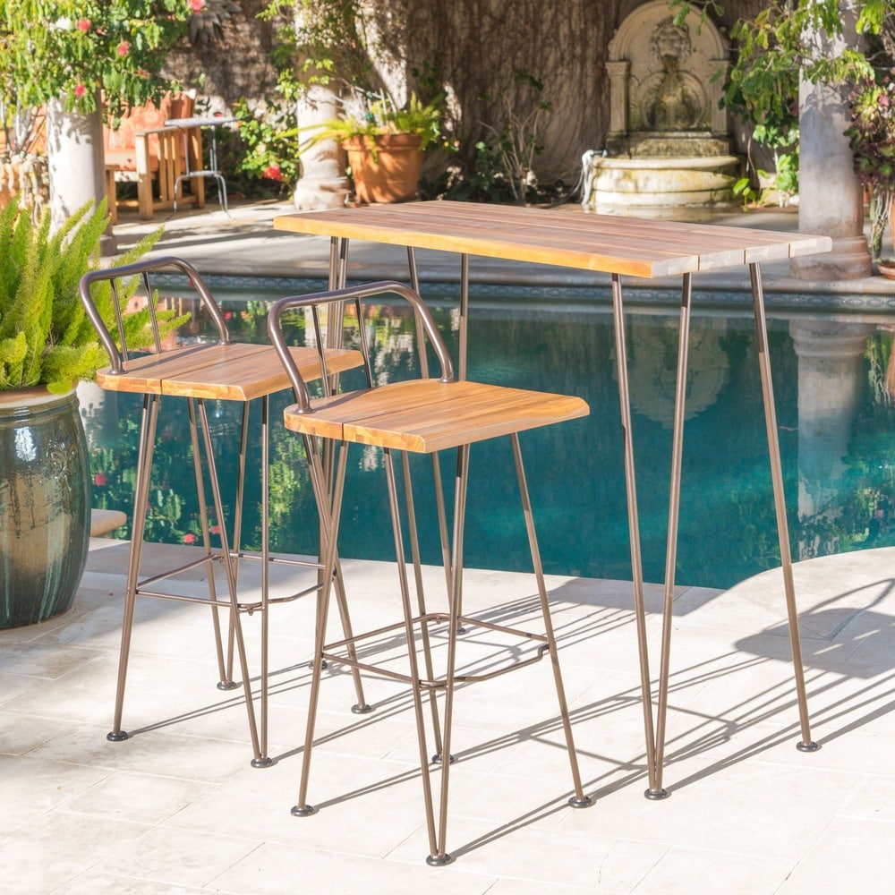 Set da bar in legno industriale da esterno Denali da 3 pezzi di Christopher Knight Home