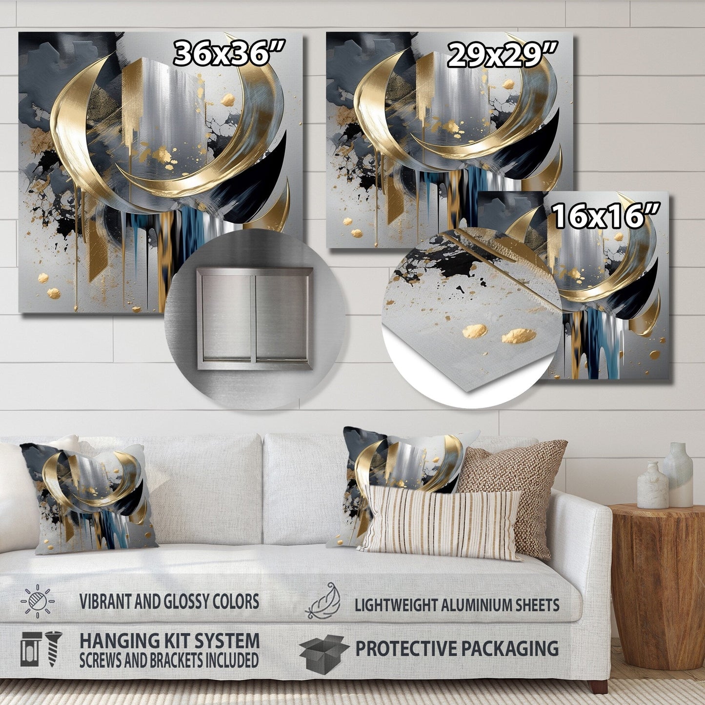 Designart Forme e linee astratte I Arte murale astratta in marmo e metallo