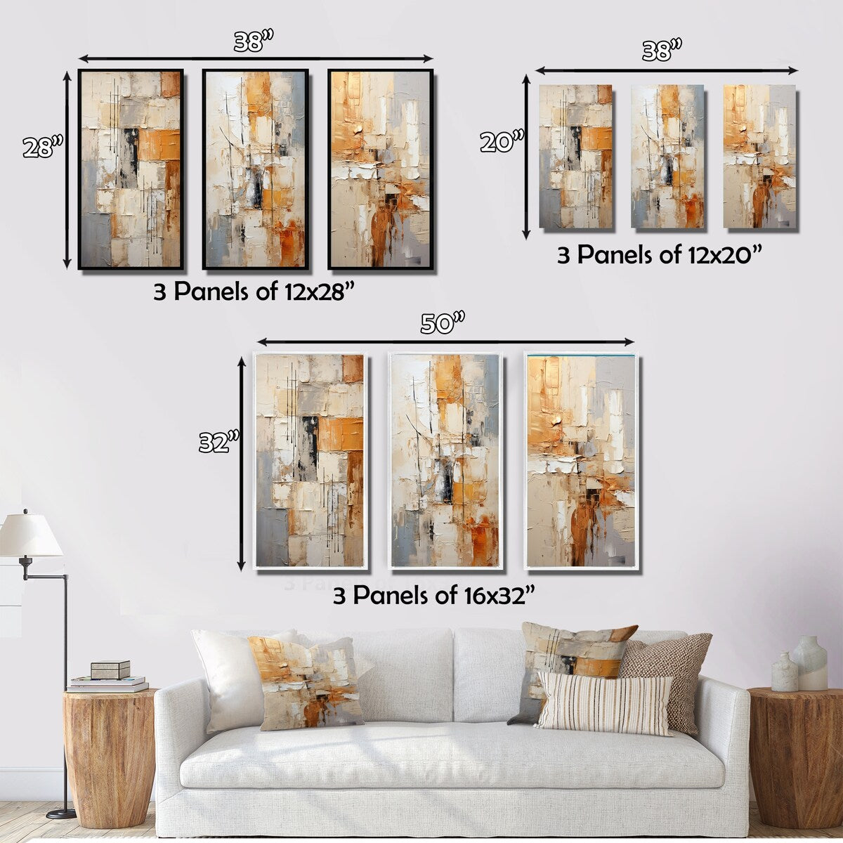 Designart Abstraction I Set di 3 quadri astratti con cornice per la decorazione della parete della casa