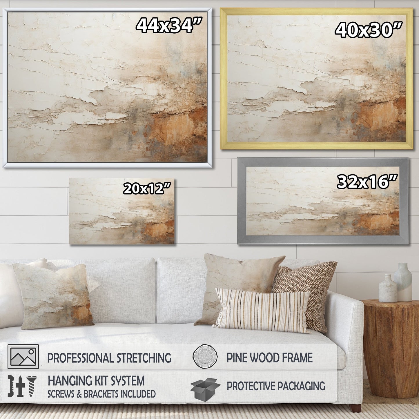 Designart Beige e Marrone Pittura Astratta Fusione Quadro Incorniciato Arte Murale Soggiorno