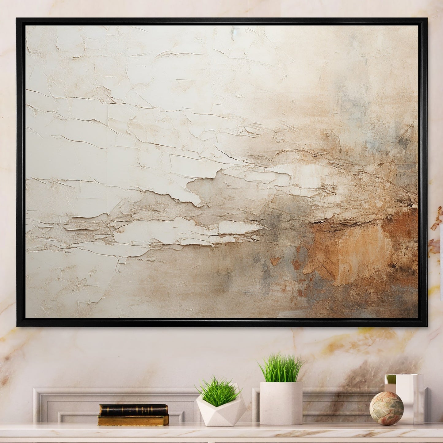 Designart Beige e Marrone Pittura Astratta Fusione Quadro Incorniciato Arte Murale Soggiorno