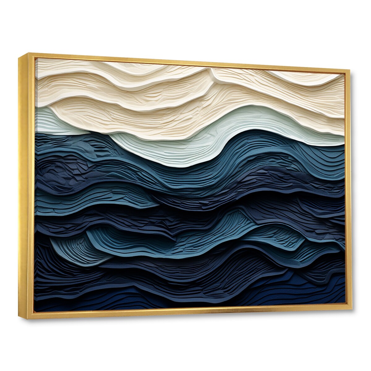 Designart, decorazione da parete blu con onde costiere bianche e blu, minimalismo costiero, tela incorniciata per soggiorno costiero