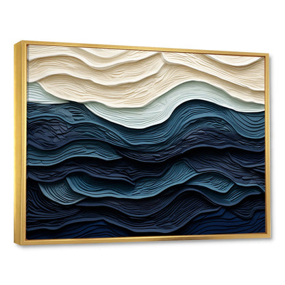 Designart, decorazione da parete blu con onde costiere bianche e blu, minimalismo costiero, tela incorniciata per soggiorno costiero