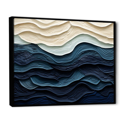 Designart, decorazione da parete blu con onde costiere bianche e blu, minimalismo costiero, tela incorniciata per soggiorno costiero