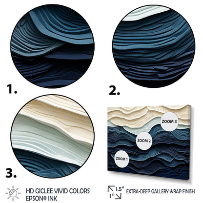 Designart, decorazione da parete blu con onde costiere bianche e blu, minimalismo costiero, tela incorniciata per soggiorno costiero