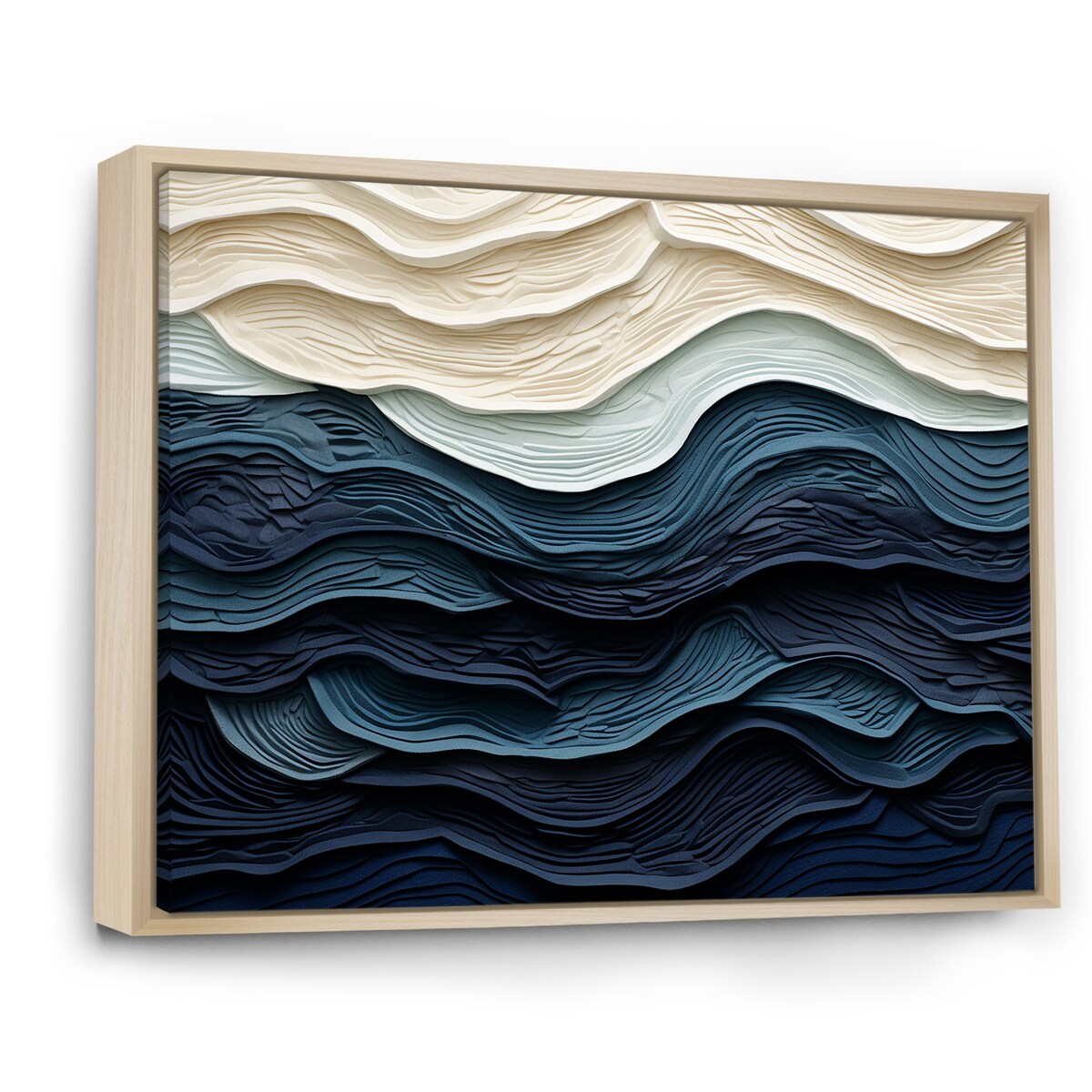 Designart, decorazione da parete blu con onde costiere bianche e blu, minimalismo costiero, tela incorniciata per soggiorno costiero