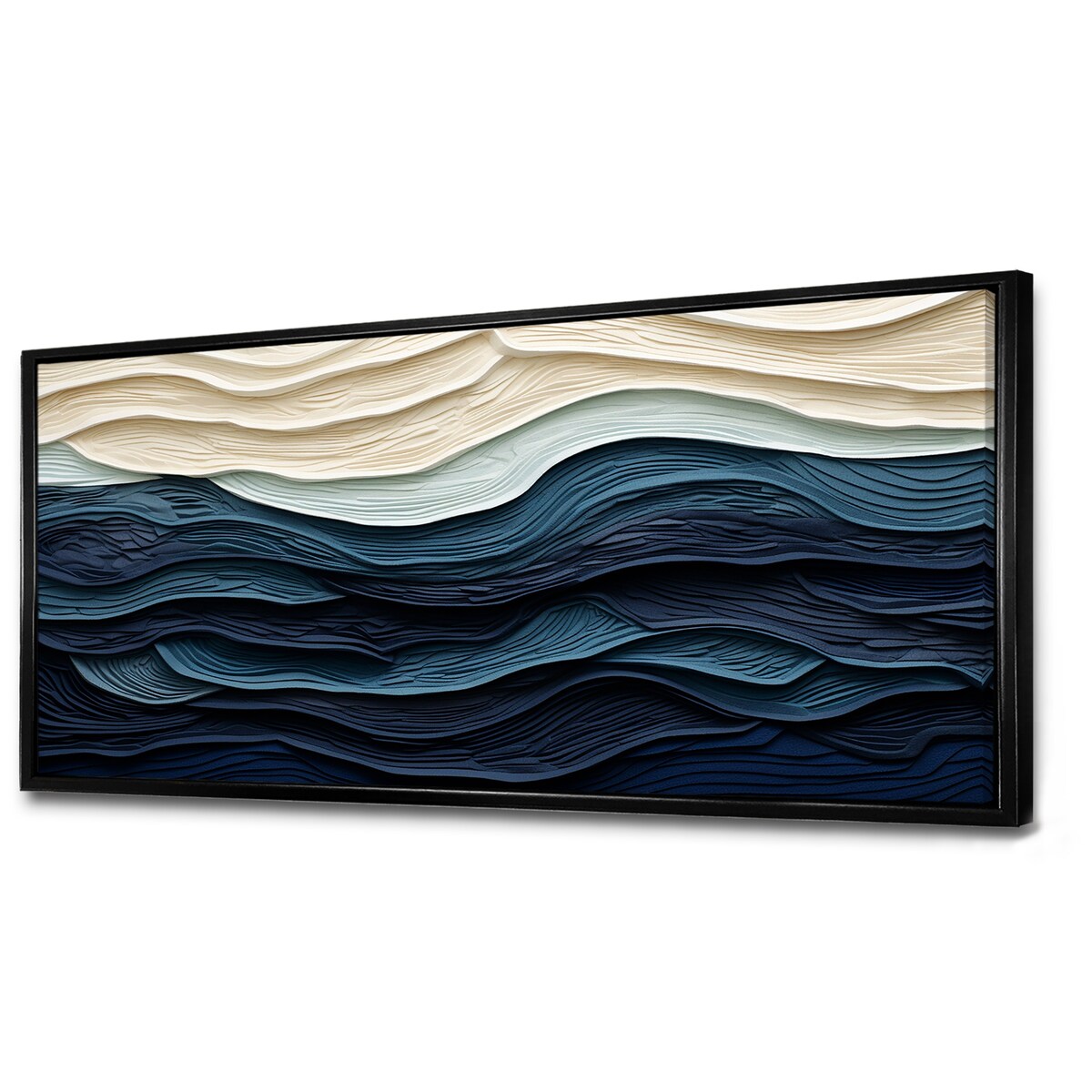 Designart, decorazione da parete blu con onde costiere bianche e blu, minimalismo costiero, tela incorniciata per soggiorno costiero