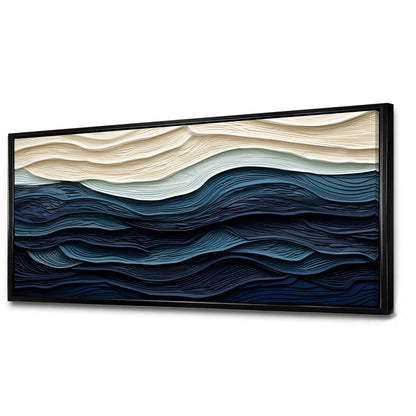 Designart, decorazione da parete blu con onde costiere bianche e blu, minimalismo costiero, tela incorniciata per soggiorno costiero