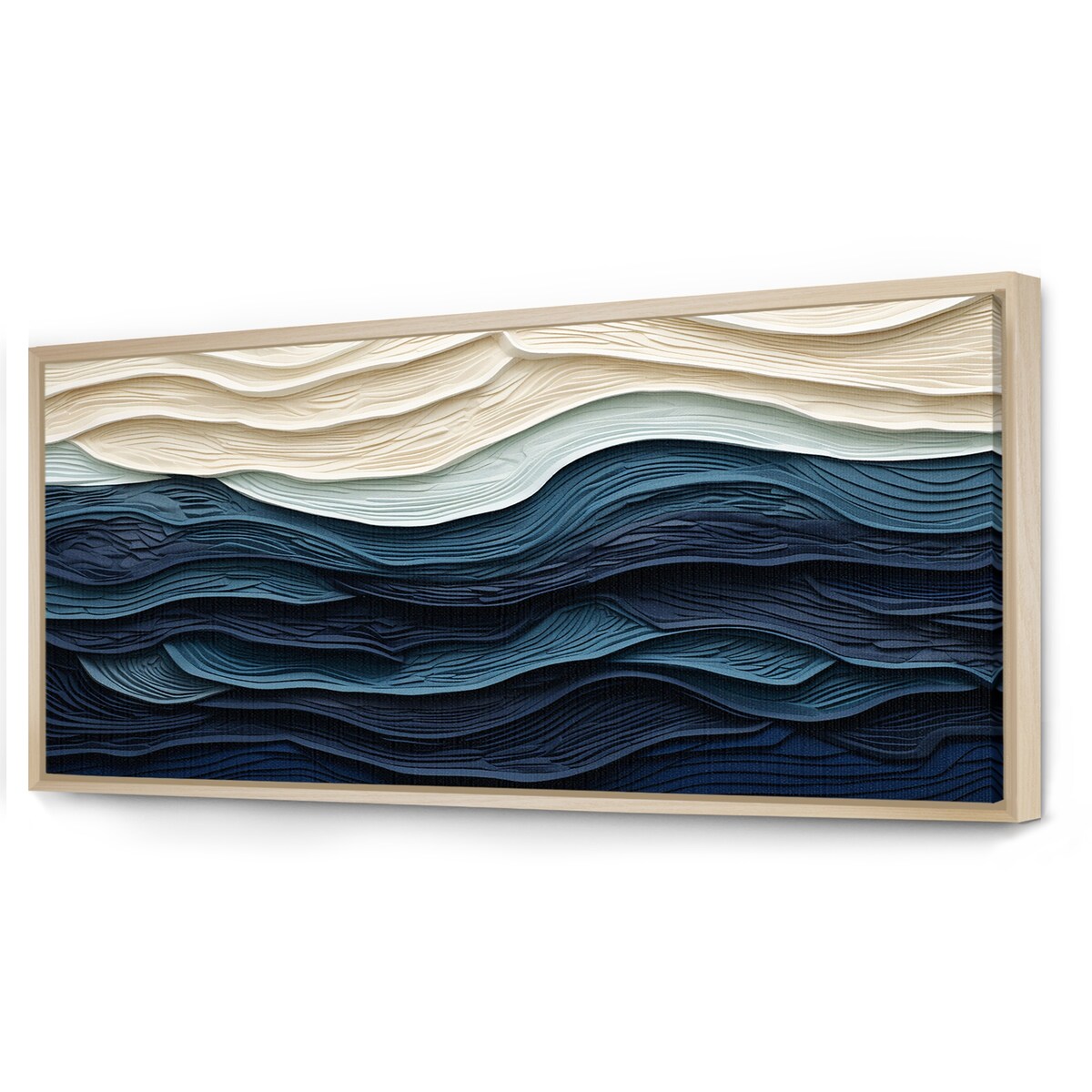 Designart, decorazione da parete blu con onde costiere bianche e blu, minimalismo costiero, tela incorniciata per soggiorno costiero