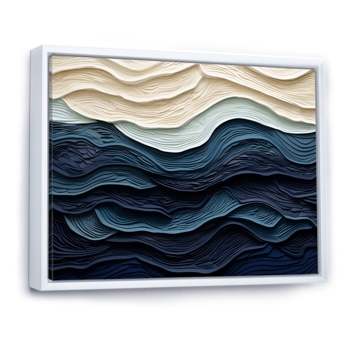 Designart, decorazione da parete blu con onde costiere bianche e blu, minimalismo costiero, tela incorniciata per soggiorno costiero