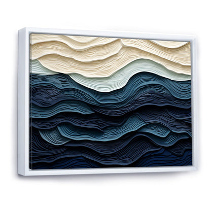 Designart, decorazione da parete blu con onde costiere bianche e blu, minimalismo costiero, tela incorniciata per soggiorno costiero