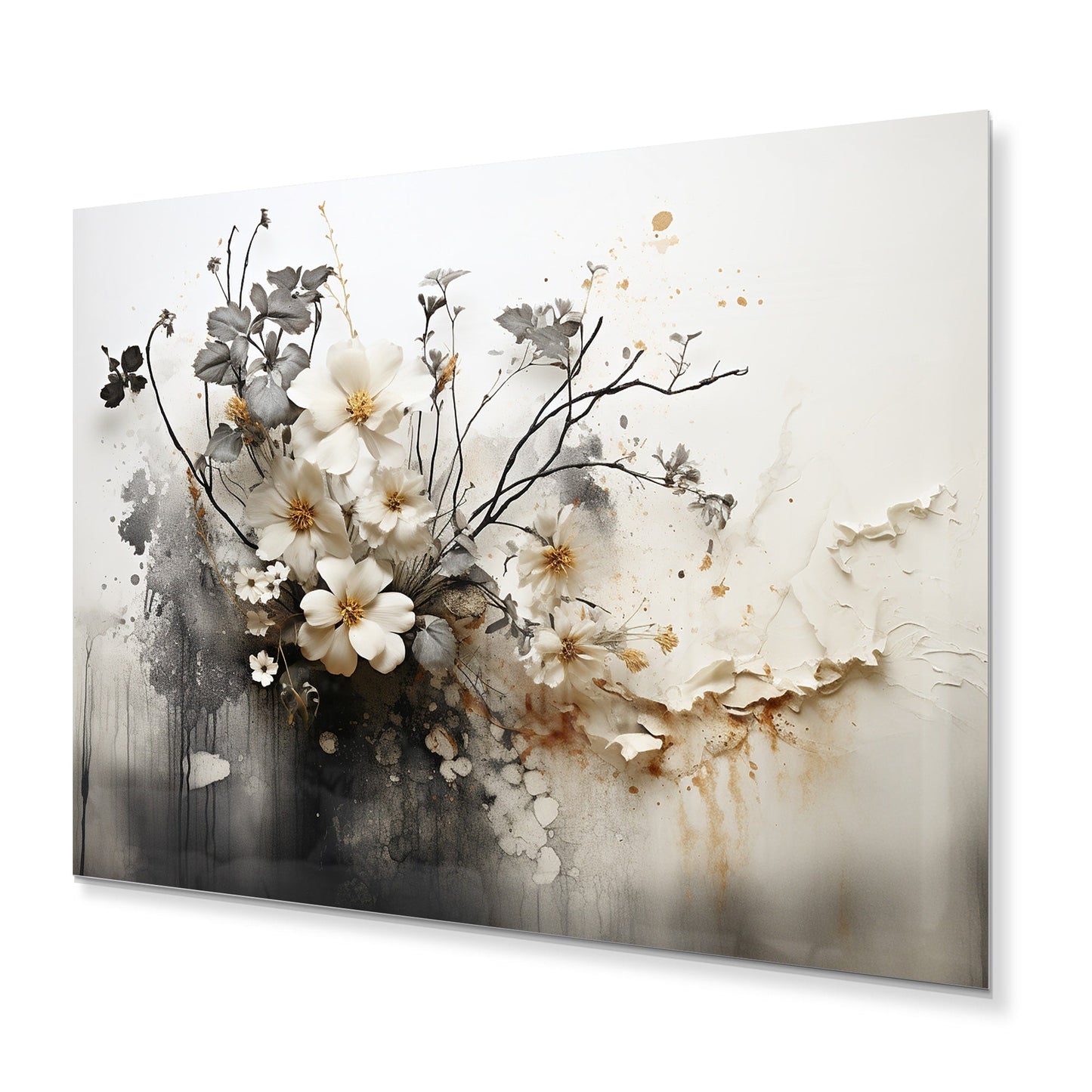 Designart Bohemian Earthly Floral Collage I Arte murale in metallo astratta per soggiorno