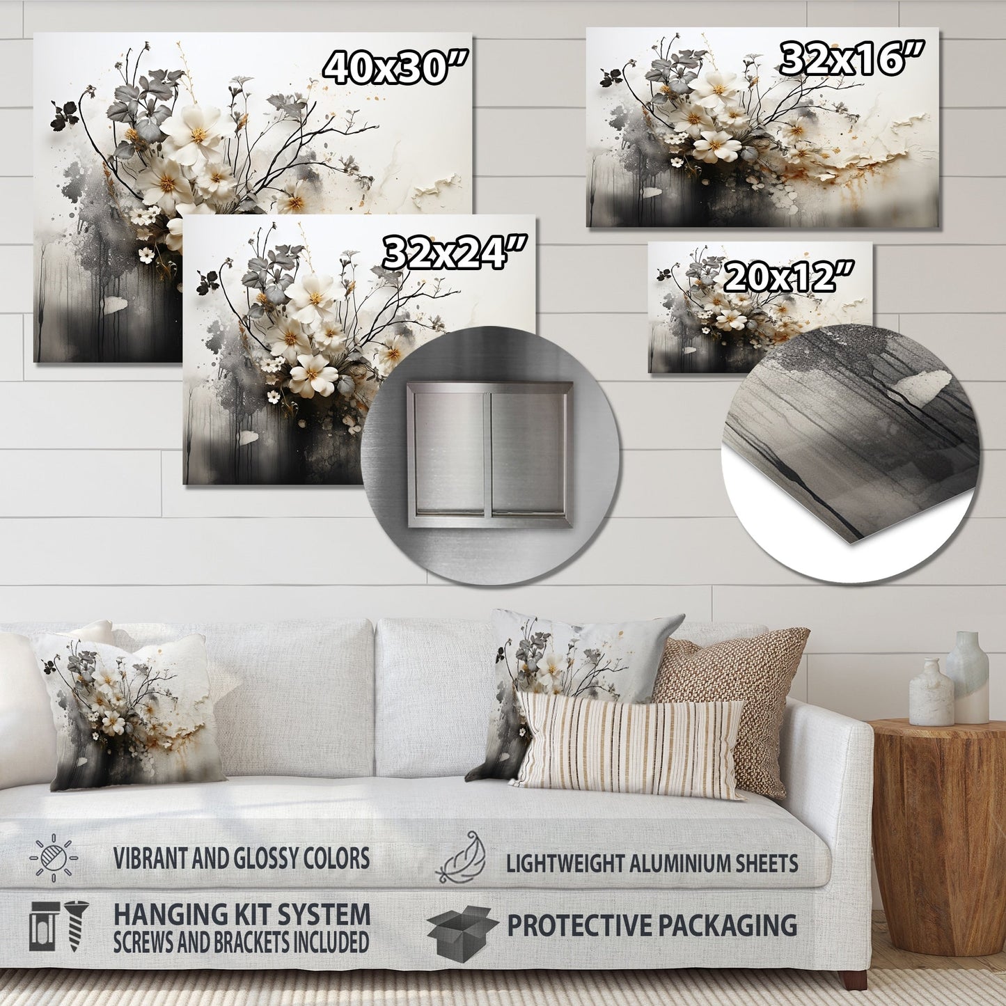 Designart Bohemian Earthly Floral Collage I Arte murale in metallo astratta per soggiorno