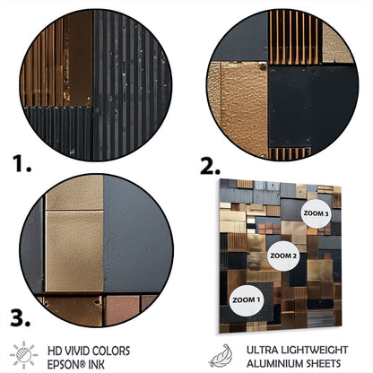 Designart Piastrelle astratte marroni Mosaico Charm Piastrelle astratte Arte da parete in metallo Decorazione da parete in metallo marrone Opera d'arte moderna in metallo