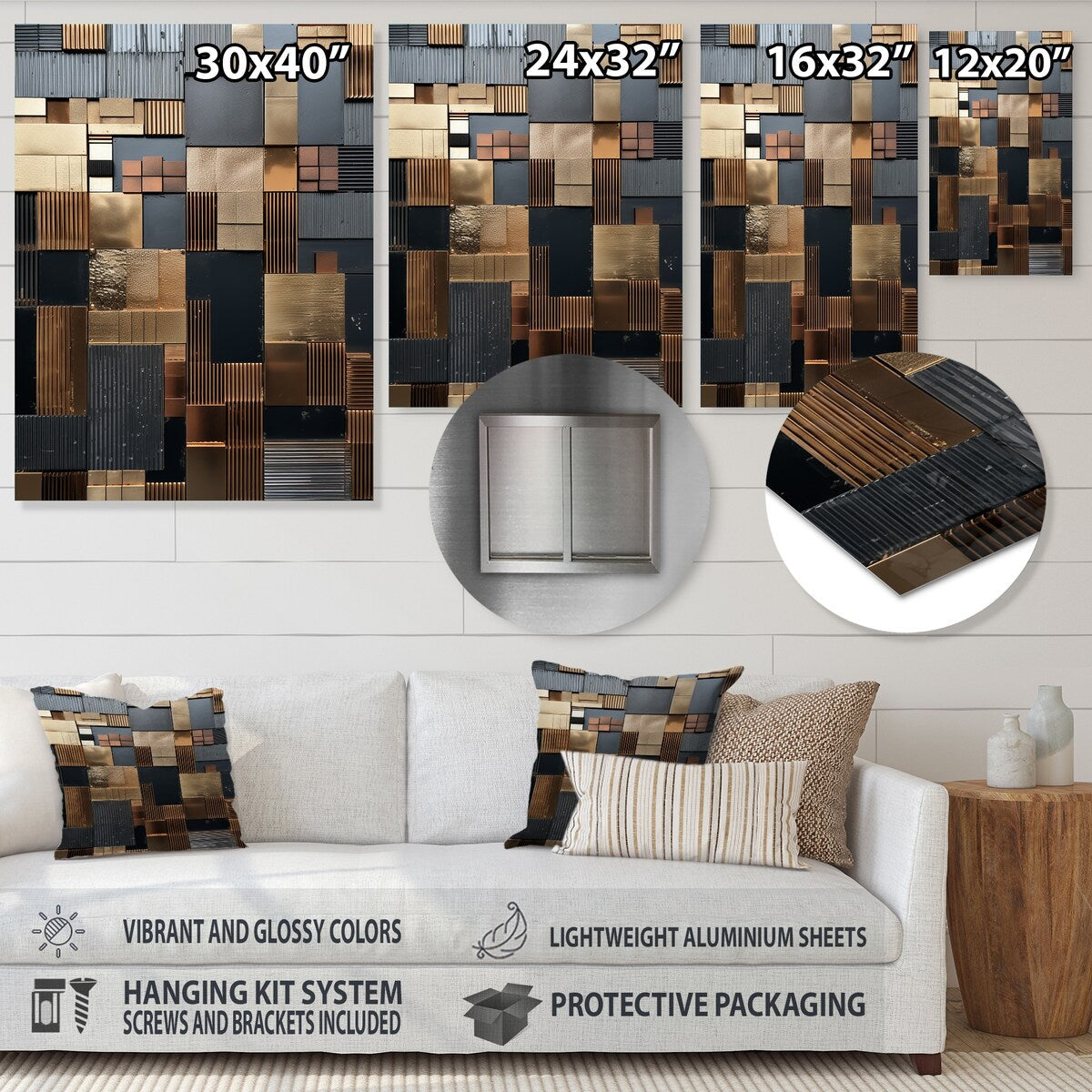 Designart Piastrelle astratte marroni Mosaico Charm Piastrelle astratte Arte da parete in metallo Decorazione da parete in metallo marrone Opera d'arte moderna in metallo