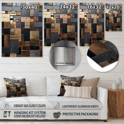 Designart Piastrelle astratte marroni Mosaico Charm Piastrelle astratte Arte da parete in metallo Decorazione da parete in metallo marrone Opera d'arte moderna in metallo