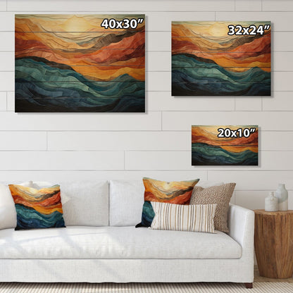 Designart Coral Teal Bold Mountains Landscape Stampa moderna su legno di pino naturale