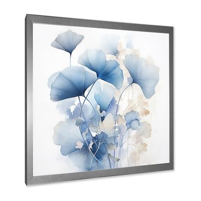 Designart Delicate foglie di ginkgo blu su foglie bianche ad acquerello, arte murale incorniciata per soggiorno