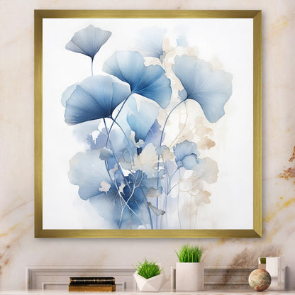 Designart Delicate foglie di ginkgo blu su foglie bianche ad acquerello, arte murale incorniciata per soggiorno