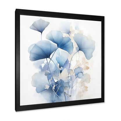 Designart Delicate foglie di ginkgo blu su foglie bianche ad acquerello, arte murale incorniciata per soggiorno