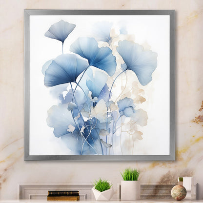 Designart Delicate foglie di ginkgo blu su foglie bianche ad acquerello, arte murale incorniciata per soggiorno