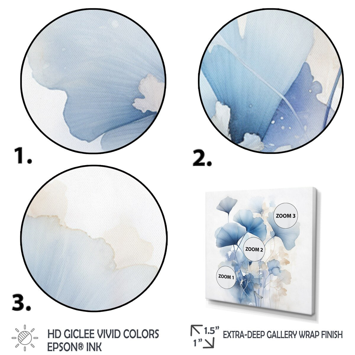 Designart Delicate foglie di ginkgo blu su foglie bianche ad acquerello, arte murale incorniciata per soggiorno