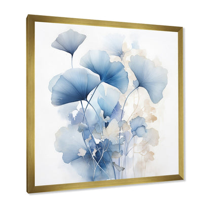 Designart Delicate foglie di ginkgo blu su foglie bianche ad acquerello, arte murale incorniciata per soggiorno
