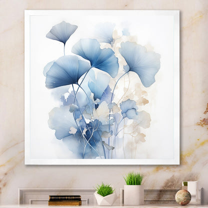 Designart Delicate foglie di ginkgo blu su foglie bianche ad acquerello, arte murale incorniciata per soggiorno