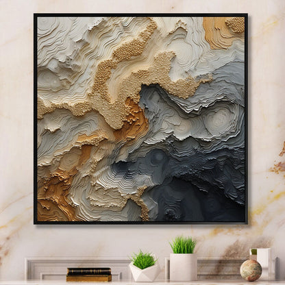 Designart - Dipinto astratto a spirale di fiume color oro e beige, con cornice in tela, arte murale
