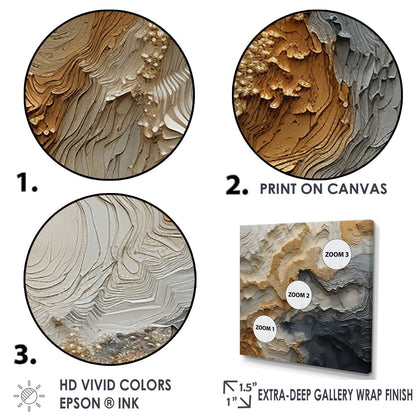 Designart - Dipinto astratto a spirale di fiume color oro e beige, con cornice in tela, arte murale