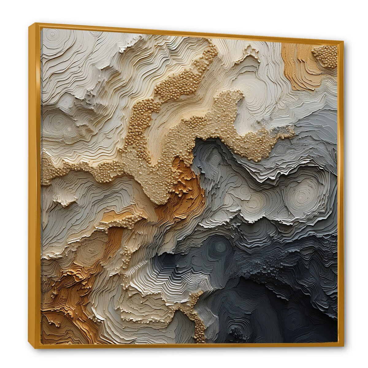 Designart - Dipinto astratto a spirale di fiume color oro e beige, con cornice in tela, arte murale