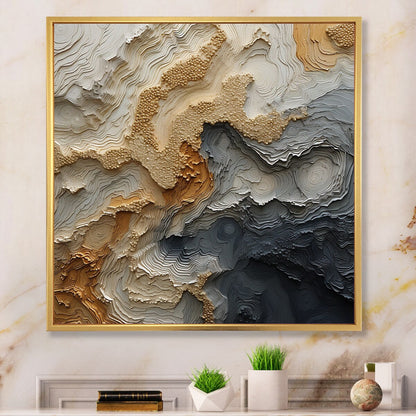 Designart - Dipinto astratto a spirale di fiume color oro e beige, con cornice in tela, arte murale