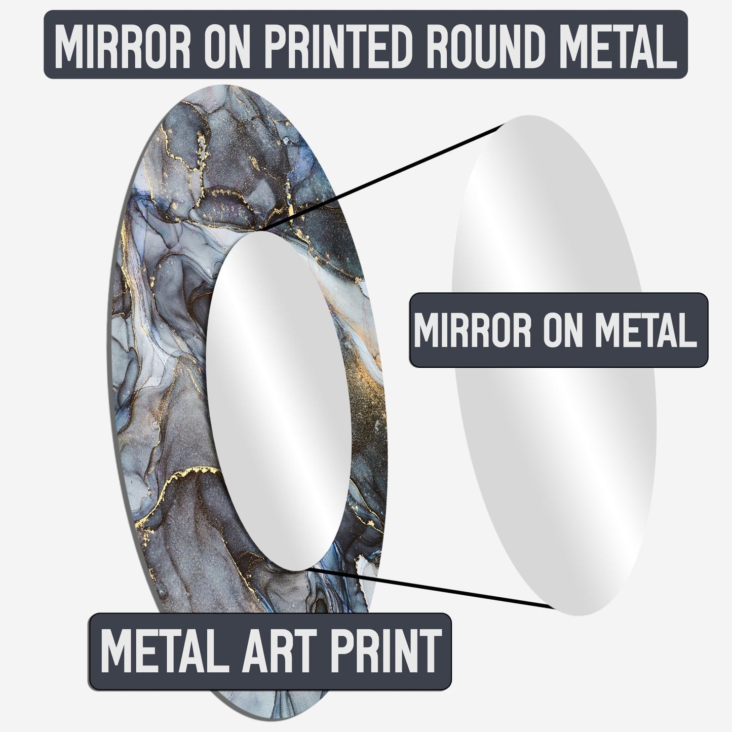 Specchio da soggiorno Designart Gold Black Timeless Turn con spirali astratte - Specchio rotondo grande moderno color oro