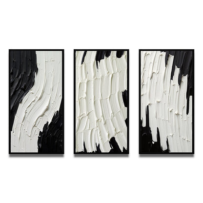 Designart Momentary Spirit Black And White Abstract II Set di 3 quadri astratti con cornice per galleria da parete per l'arredamento della casa