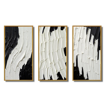 Designart Momentary Spirit Black And White Abstract II Set di 3 quadri astratti con cornice per galleria da parete per l'arredamento della casa